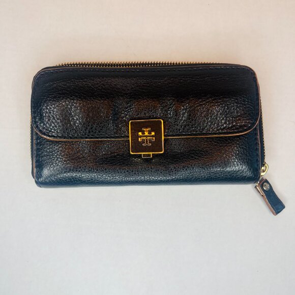 Aunthentic Vintage Tory Burch Leather Zippy Wallet - Black - Picture 1 of 16